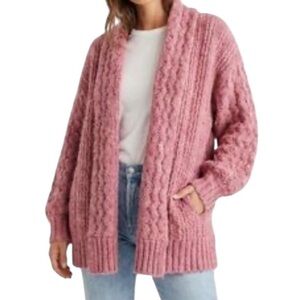 Anthropologie Rashida Open Knit Oversized Cardigan in Soft Pink Size S (L)